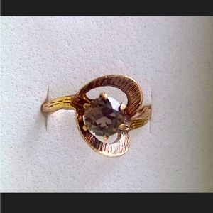 Vintage 1960s 10 karat 10k gold smoky citrine dimensional ring, size 7